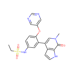 CCS(=O)(=O)Nc1ccc(Oc2cncnc2)c(-c2cn(C)c(=O)c3[nH]ccc23)c1 ZINC000146725111