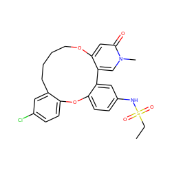 CCS(=O)(=O)Nc1ccc2c(c1)-c1cn(C)c(=O)cc1OCCCCc1cc(Cl)ccc1O2 ZINC001772618064