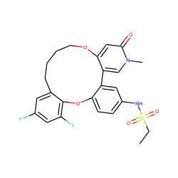 CCS(=O)(=O)Nc1ccc2c(c1)-c1cn(C)c(=O)cc1OCCCCc1cc(F)cc(F)c1O2 ZINC001772633098