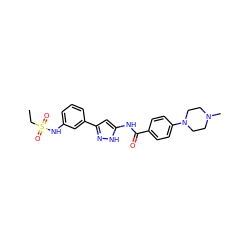 CCS(=O)(=O)Nc1cccc(-c2cc(NC(=O)c3ccc(N4CCN(C)CC4)cc3)[nH]n2)c1 ZINC000072178237