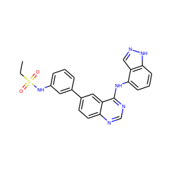 CCS(=O)(=O)Nc1cccc(-c2ccc3ncnc(Nc4cccc5[nH]ncc45)c3c2)c1 ZINC000143055125