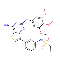 CCS(=O)(=O)Nc1cccc(-c2csc3c(N)nc(Nc4cc(OC)c(OC)c(OC)c4)nc23)c1 ZINC000117458225