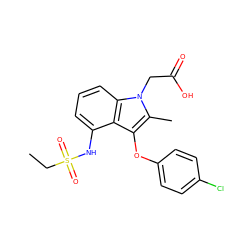 CCS(=O)(=O)Nc1cccc2c1c(Oc1ccc(Cl)cc1)c(C)n2CC(=O)O ZINC000073167899