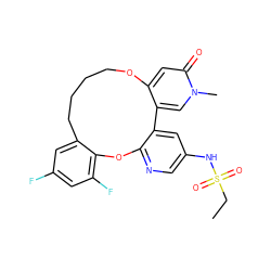 CCS(=O)(=O)Nc1cnc2c(c1)-c1cn(C)c(=O)cc1OCCCCc1cc(F)cc(F)c1O2 ZINC001772656417