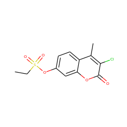 CCS(=O)(=O)Oc1ccc2c(C)c(Cl)c(=O)oc2c1 ZINC001772584381