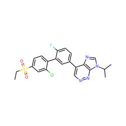 CCS(=O)(=O)c1ccc(-c2cc(-c3cnnc4c3ncn4C(C)C)ccc2F)c(Cl)c1 ZINC000150139037