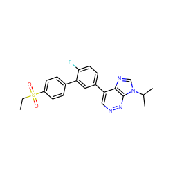 CCS(=O)(=O)c1ccc(-c2cc(-c3cnnc4c3ncn4C(C)C)ccc2F)cc1 ZINC000150125335