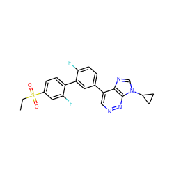 CCS(=O)(=O)c1ccc(-c2cc(-c3cnnc4c3ncn4C3CC3)ccc2F)c(F)c1 ZINC000150042560