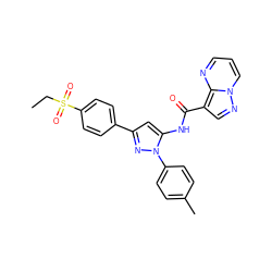 CCS(=O)(=O)c1ccc(-c2cc(NC(=O)c3cnn4cccnc34)n(-c3ccc(C)cc3)n2)cc1 ZINC000142349217