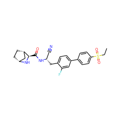 CCS(=O)(=O)c1ccc(-c2ccc(C[C@@H](C#N)NC(=O)[C@H]3N[C@@H]4CC[C@H]3C4)c(F)c2)cc1 ZINC000219296299