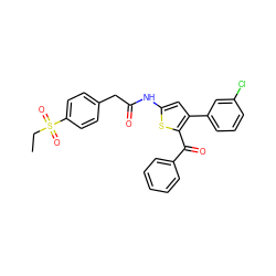 CCS(=O)(=O)c1ccc(CC(=O)Nc2cc(-c3cccc(Cl)c3)c(C(=O)c3ccccc3)s2)cc1 ZINC000103233633