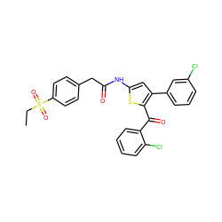 CCS(=O)(=O)c1ccc(CC(=O)Nc2cc(-c3cccc(Cl)c3)c(C(=O)c3ccccc3Cl)s2)cc1 ZINC000103233637