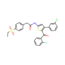 CCS(=O)(=O)c1ccc(CC(=O)Nc2cc(-c3cccc(Cl)c3)c(C(=O)c3ccccc3F)s2)cc1 ZINC000103232869