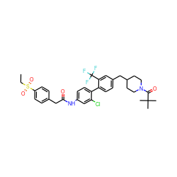 CCS(=O)(=O)c1ccc(CC(=O)Nc2ccc(-c3ccc(CC4CCN(C(=O)C(C)(C)C)CC4)cc3C(F)(F)F)c(Cl)c2)cc1 ZINC000206239110