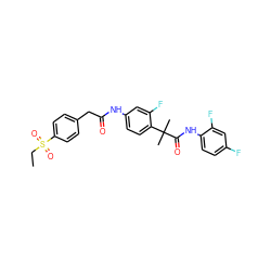 CCS(=O)(=O)c1ccc(CC(=O)Nc2ccc(C(C)(C)C(=O)Nc3ccc(F)cc3F)c(F)c2)cc1 ZINC001772820546