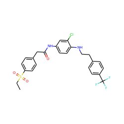 CCS(=O)(=O)c1ccc(CC(=O)Nc2ccc(NCCc3ccc(C(F)(F)F)cc3)c(Cl)c2)cc1 ZINC000103257523