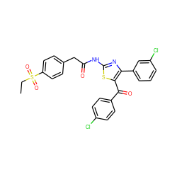 CCS(=O)(=O)c1ccc(CC(=O)Nc2nc(-c3cccc(Cl)c3)c(C(=O)c3ccc(Cl)cc3)s2)cc1 ZINC000103233614