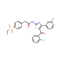 CCS(=O)(=O)c1ccc(CC(=O)Nc2nc(-c3cccc(Cl)c3)c(C(=O)c3ccccc3Cl)s2)cc1 ZINC000103233606