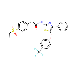 CCS(=O)(=O)c1ccc(CC(=O)Nc2nc(-c3ccccc3)c(Oc3ccc(C(F)(F)F)cc3)s2)cc1 ZINC000203336782