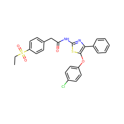 CCS(=O)(=O)c1ccc(CC(=O)Nc2nc(-c3ccccc3)c(Oc3ccc(Cl)cc3)s2)cc1 ZINC000200881465