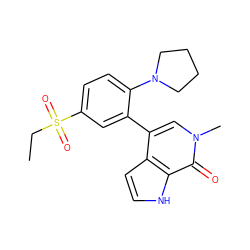 CCS(=O)(=O)c1ccc(N2CCCC2)c(-c2cn(C)c(=O)c3[nH]ccc23)c1 ZINC000146468416