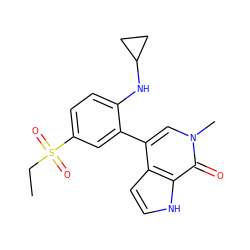 CCS(=O)(=O)c1ccc(NC2CC2)c(-c2cn(C)c(=O)c3[nH]ccc23)c1 ZINC000146341165