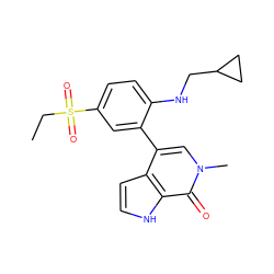 CCS(=O)(=O)c1ccc(NCC2CC2)c(-c2cn(C)c(=O)c3[nH]ccc23)c1 ZINC000146407186