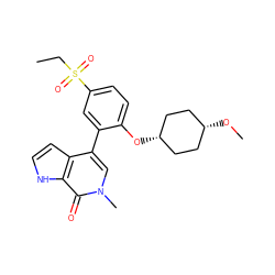 CCS(=O)(=O)c1ccc(O[C@H]2CC[C@@H](OC)CC2)c(-c2cn(C)c(=O)c3[nH]ccc23)c1 ZINC000146356535