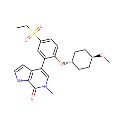 CCS(=O)(=O)c1ccc(O[C@H]2CC[C@H](OC)CC2)c(-c2cn(C)c(=O)c3[nH]ccc23)c1 ZINC000146350131