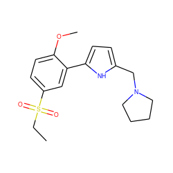 CCS(=O)(=O)c1ccc(OC)c(-c2ccc(CN3CCCC3)[nH]2)c1 ZINC000028242750