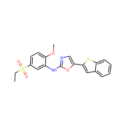 CCS(=O)(=O)c1ccc(OC)c(Nc2ncc(-c3cc4ccccc4s3)o2)c1 ZINC001772596724