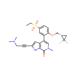 CCS(=O)(=O)c1ccc(OC[C@@H]2CC2(F)F)c(-c2cn(C)c(=O)c3[nH]c(C#CCN(C)C)cc23)c1 ZINC000222900618