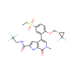 CCS(=O)(=O)c1ccc(OC[C@@H]2CC2(F)F)c(-c2cn(C)c(=O)c3[nH]c(C(=O)NCC(F)(F)F)cc23)c1 ZINC000146736089