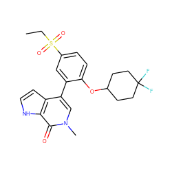 CCS(=O)(=O)c1ccc(OC2CCC(F)(F)CC2)c(-c2cn(C)c(=O)c3[nH]ccc23)c1 ZINC000146432676