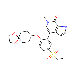 CCS(=O)(=O)c1ccc(OC2CCC3(CC2)OCCO3)c(-c2cn(C)c(=O)c3[nH]ccc23)c1 ZINC000146706814