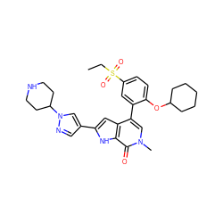 CCS(=O)(=O)c1ccc(OC2CCCCC2)c(-c2cn(C)c(=O)c3[nH]c(-c4cnn(C5CCNCC5)c4)cc23)c1 ZINC000222991600