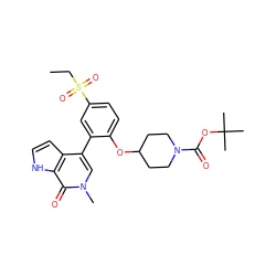 CCS(=O)(=O)c1ccc(OC2CCN(C(=O)OC(C)(C)C)CC2)c(-c2cn(C)c(=O)c3[nH]ccc23)c1 ZINC000146740240