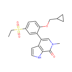 CCS(=O)(=O)c1ccc(OCC2CC2)c(-c2cn(C)c(=O)c3[nH]ccc23)c1 ZINC000146324842