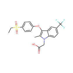 CCS(=O)(=O)c1ccc(Oc2c(C)n(CC(=O)O)c3ccc(C(F)(F)F)cc23)cc1 ZINC000035861722