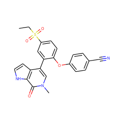 CCS(=O)(=O)c1ccc(Oc2ccc(C#N)cc2)c(-c2cn(C)c(=O)c3[nH]ccc23)c1 ZINC000146777390