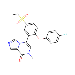 CCS(=O)(=O)c1ccc(Oc2ccc(F)cc2)c(-c2cn(C)c(=O)c3cncn23)c1 ZINC001772597416