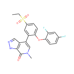 CCS(=O)(=O)c1ccc(Oc2ccc(F)cc2F)c(-c2cn(C)c(=O)c3[nH]ncc23)c1 ZINC000146338855