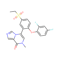 CCS(=O)(=O)c1ccc(Oc2ccc(F)cc2F)c(-c2cn(C)c(=O)c3cncn23)c1 ZINC001772653997