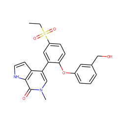 CCS(=O)(=O)c1ccc(Oc2cccc(CO)c2)c(-c2cn(C)c(=O)c3[nH]ccc23)c1 ZINC000146405731