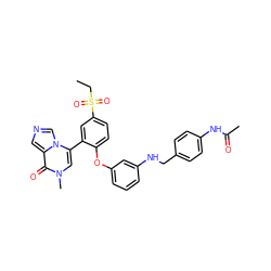 CCS(=O)(=O)c1ccc(Oc2cccc(NCc3ccc(NC(C)=O)cc3)c2)c(-c2cn(C)c(=O)c3cncn23)c1 ZINC001772625536