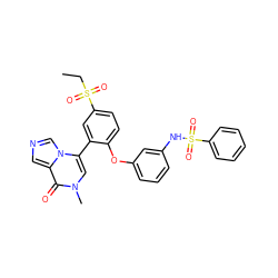 CCS(=O)(=O)c1ccc(Oc2cccc(NS(=O)(=O)c3ccccc3)c2)c(-c2cn(C)c(=O)c3cncn23)c1 ZINC001772634991