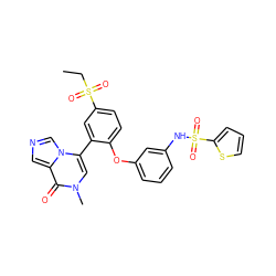 CCS(=O)(=O)c1ccc(Oc2cccc(NS(=O)(=O)c3cccs3)c2)c(-c2cn(C)c(=O)c3cncn23)c1 ZINC001772634598