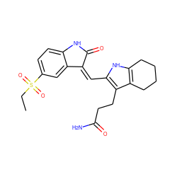 CCS(=O)(=O)c1ccc2c(c1)/C(=C/c1[nH]c3c(c1CCC(N)=O)CCCC3)C(=O)N2 ZINC000013588482