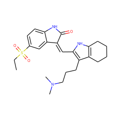 CCS(=O)(=O)c1ccc2c(c1)/C(=C/c1[nH]c3c(c1CCCN(C)C)CCCC3)C(=O)N2 ZINC000013588467