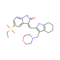 CCS(=O)(=O)c1ccc2c(c1)/C(=C/c1[nH]c3c(c1CN1CCOCC1)CCCC3)C(=O)N2 ZINC000013588480